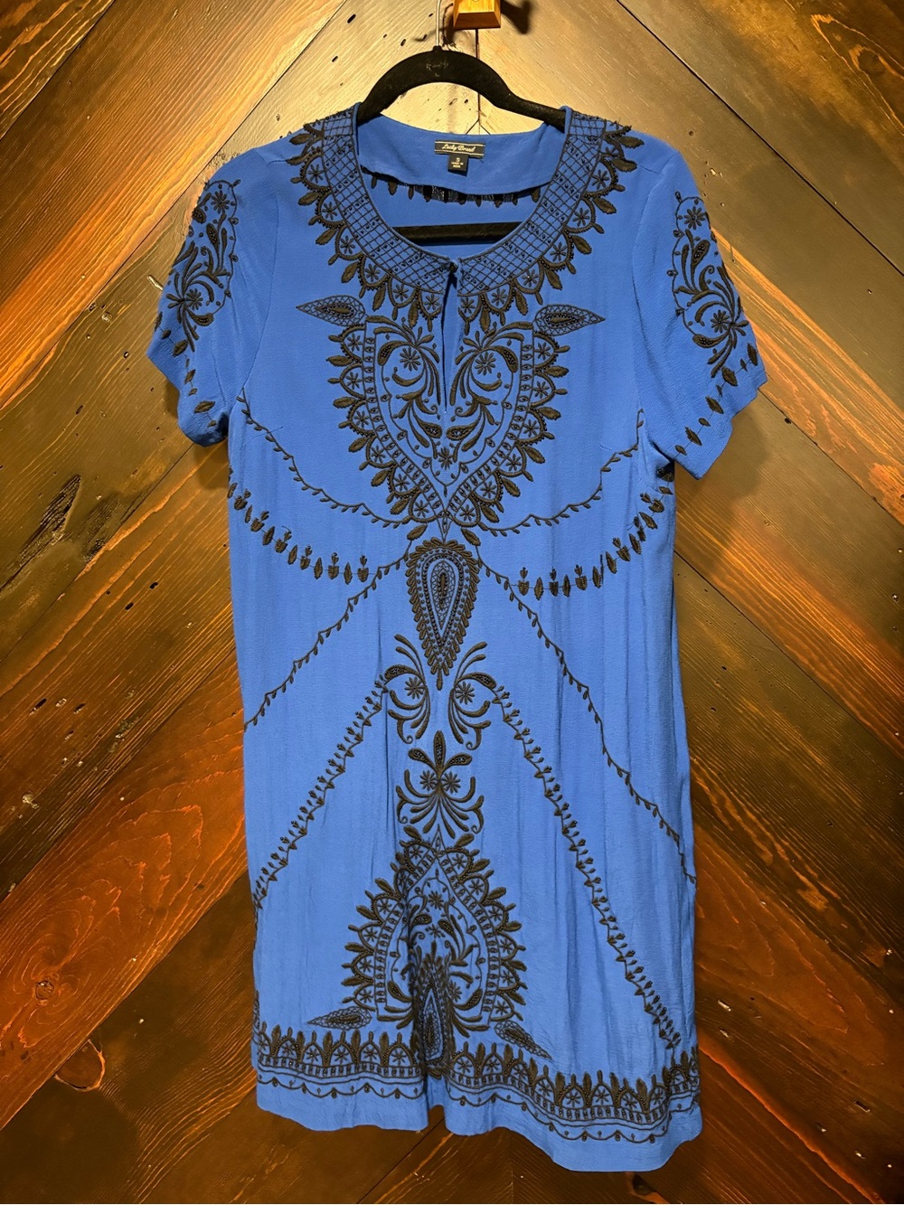 Lucky Brand Royal Blue Short Sleeve Embroidered Tunic Dress